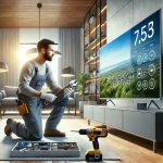 TV technician providing doorstep repair service at a customer’s home