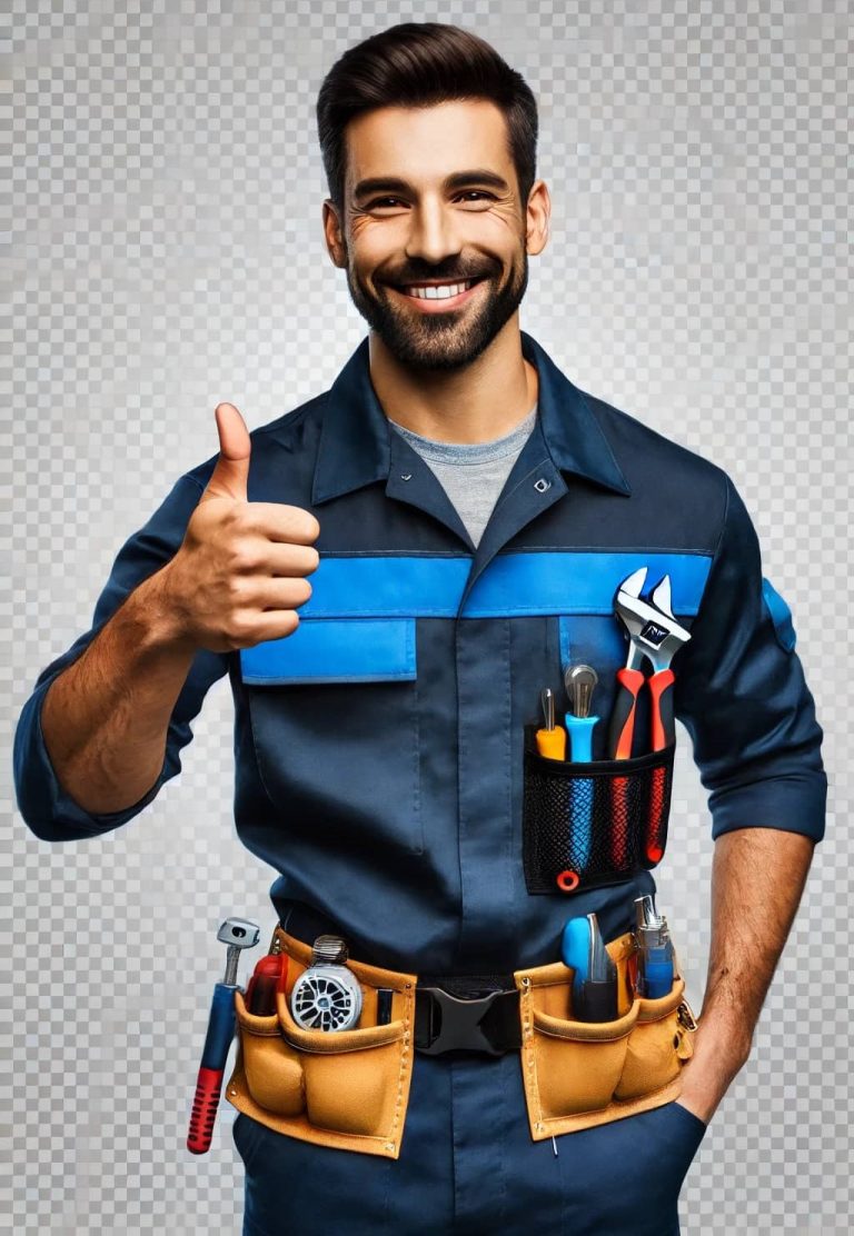 Professional TV repair at home with technician giving thumbs up