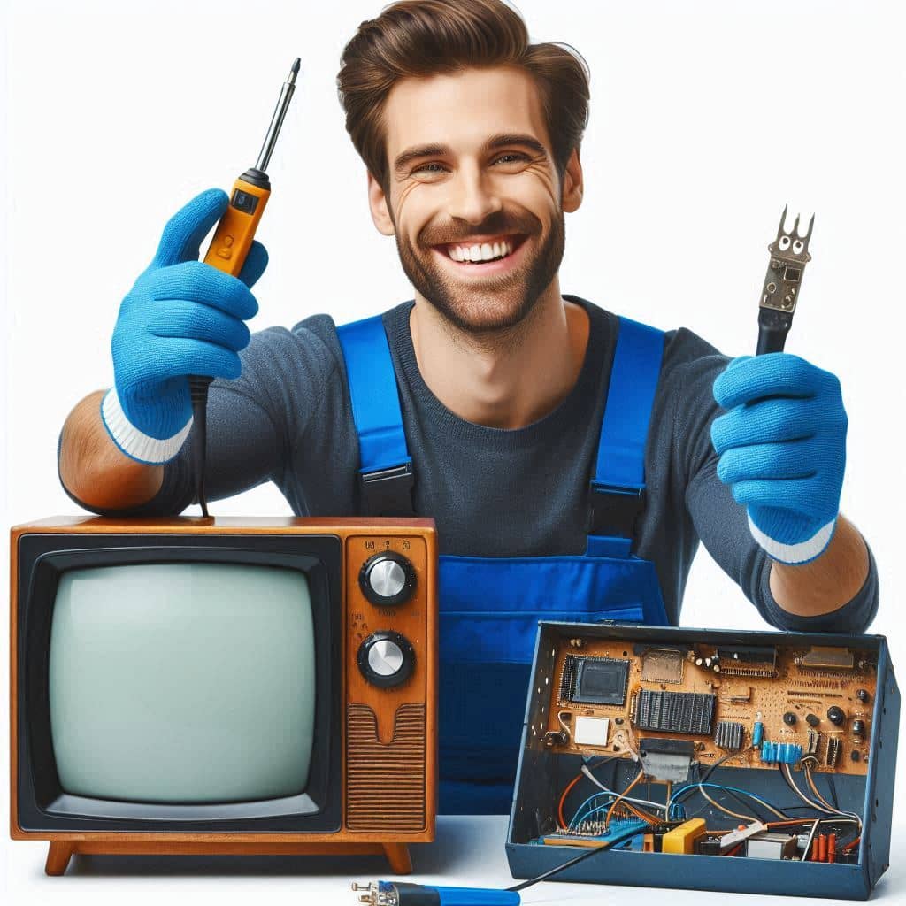 TV repair service technician diagnosing a smart TV issue